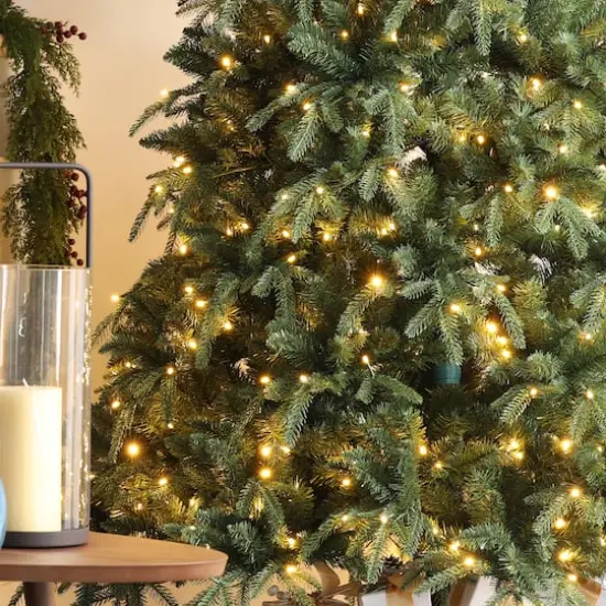 Glitzhome® 9ft Pre-Lit Green Slim Fir Artificial Christmas Tree, Multicolor LED Lights {6}