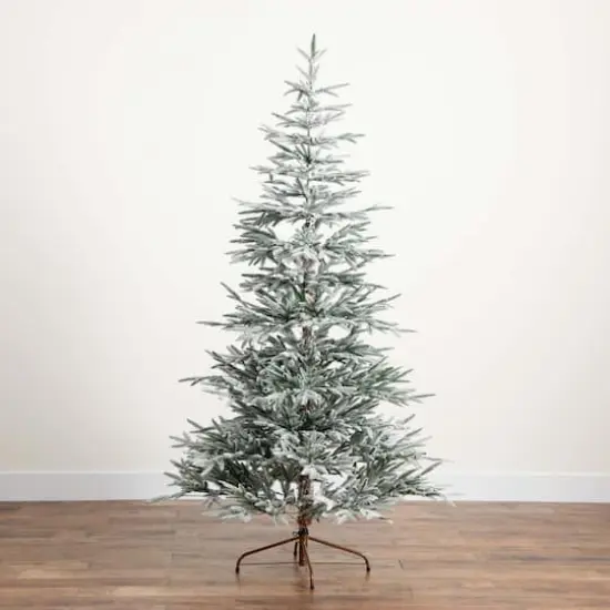 7ft. Pre-Lit Flocked Woodland Fir Artificial Christmas Tree, Warm White LED Lights {10}