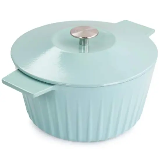 Martha Stewart 5qt. Light Cyan Enameled Round Cast Iron Dutch Oven with Lid {7}