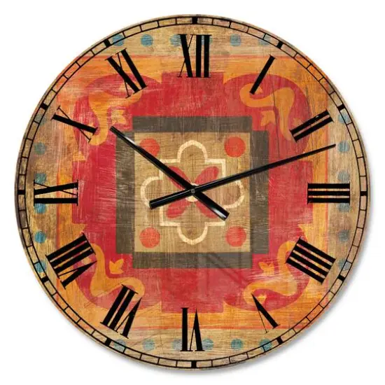 Designart 'Moroccan Orange Tiles Collage Ii Bohemian Wall Clock {1}