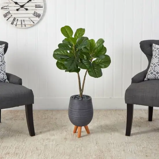 3.5ft. Fiddle Leaf Fig Tree in Gray Planter with Stand {4}