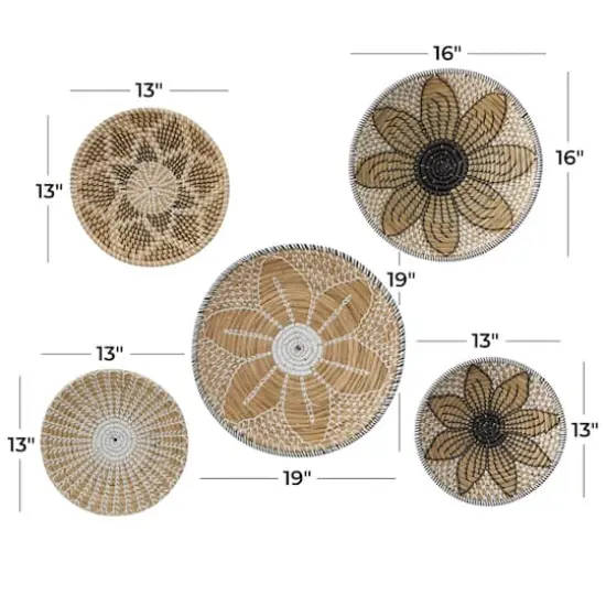 Brown Seagrass Bohemian Wall Decor, Set of 5 13", 19", 16", 14" {9}