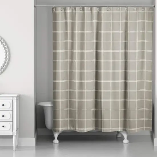 Taupe and White Check Shower Curtain {3}
