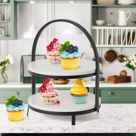 American Art Decor White 2-Tier Metal Storage Display Tray {3}