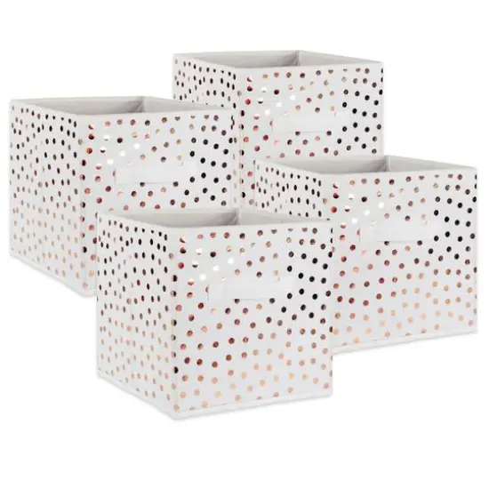 DII&reg; 11" Nonwoven Polyester Small Dots Storage Cubes, 4ct. White/Copper {1}