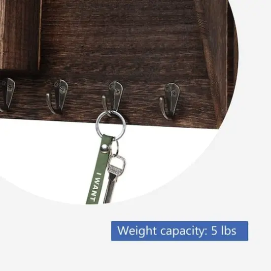 NEX™ 16" Brown Wall-Mounted Mail & Key Holder Organizer with 6 Key Hooks {5}