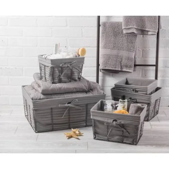 DII&reg; Gray Lined Vintage Wire Basket Set {5}