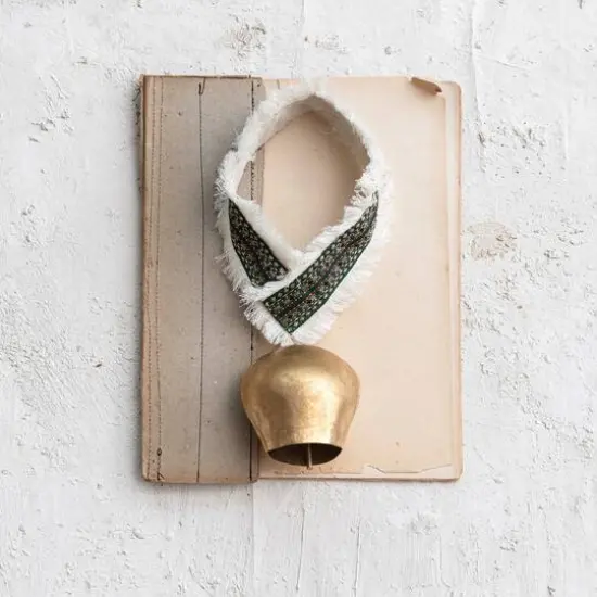 Hello Honey&reg; 11" Gold Finish Metal Cowbell with Cotton Patterned Hanger {4}