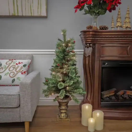 4ft. Pre-Lit Glistening Pine Entrance Artificial Christmas Tree, Clear Lights {3}