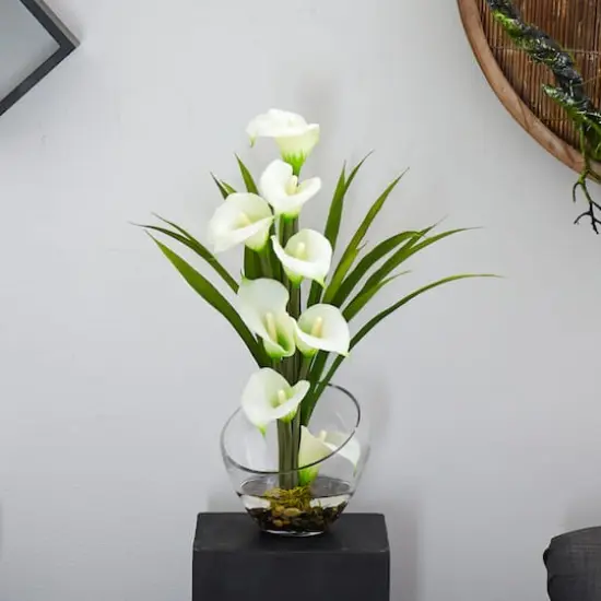 15.5" Calla Lily Arrangement in Clear Glass Vase {5}