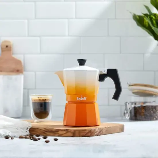 JoyJolt&reg; Italian Moka Pot 3 Cup Stovetop Aluminum Espresso Maker Orange {4}