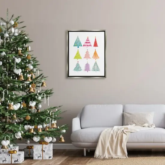 Stupell Industries Varied Fun Christmas Trees Framed Floater Canvas Wall Art Gray {3}