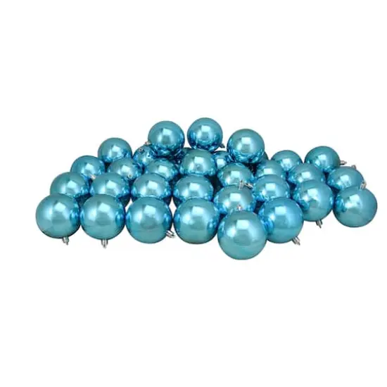 32ct. 3.5" Turquoise Blue Shatterproof Shiny Christmas Ball Ornaments {1}
