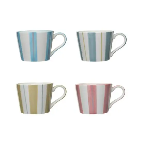 Hello Honey&reg; 12oz. Multicolor Stripes Hand-Painted Stoneware Mug Set {1}