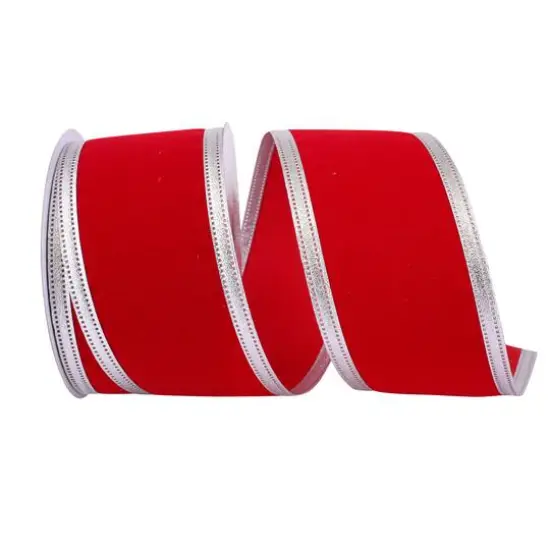 JAM Paper Velvet Wired Dynasty Ribbon Red and Silver {1}