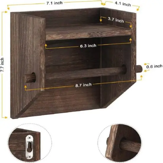 Rustic Brown Wood Toilet Paper Holder Wall Mount with Shelf {4}