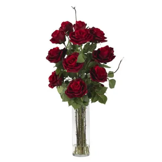 Roses with Cylinder Vase Silk Flower Arrangement {1}