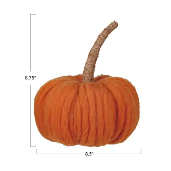 Hello Honey&reg; 8.75" Orange Wide Wool Pumpkin with Jute Wrapped Stem {4}