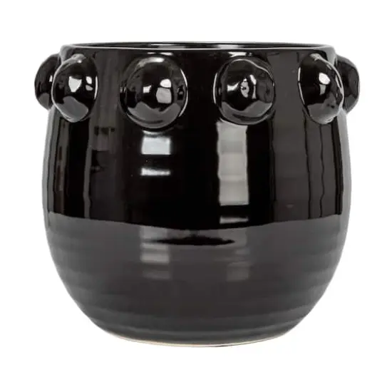 Hello Honey&reg; 10.5" Black Raised Dots Terra Cotta Planter {6}