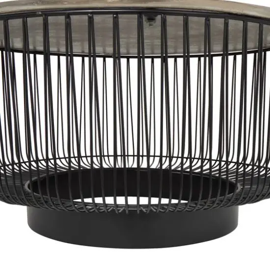 30" Black Metal Open Frame Wire Geometric Coffee Table with Silver Aluminum Top {7}