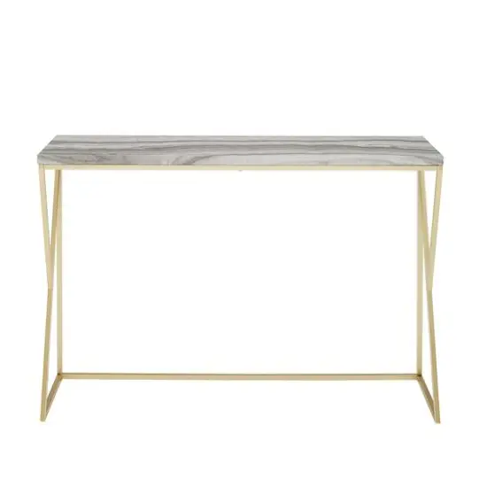 Walker Edison Gray Faux Vein Cut Marble/Gold Geometric Side Entry Table {5}