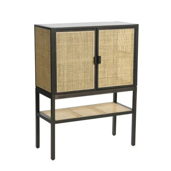 Hello Honey&reg; 47" Boho Woven Rattan and Wood Cabinet with Doors, Shelf, and Interior Storage Compartments Black and Natural {2}