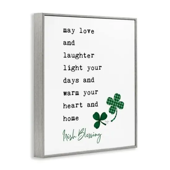 Stupell Industries Heart & Home Touching Irish Blessing Clover Motif Framed Giclee Art Gray {4}