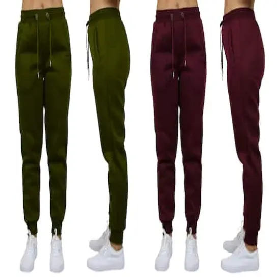 Galaxy by Harvic Women's Relaxed Fit Fleece-Lined Jogger Sweatpants 2 Pack Olive/Burgundy {1}