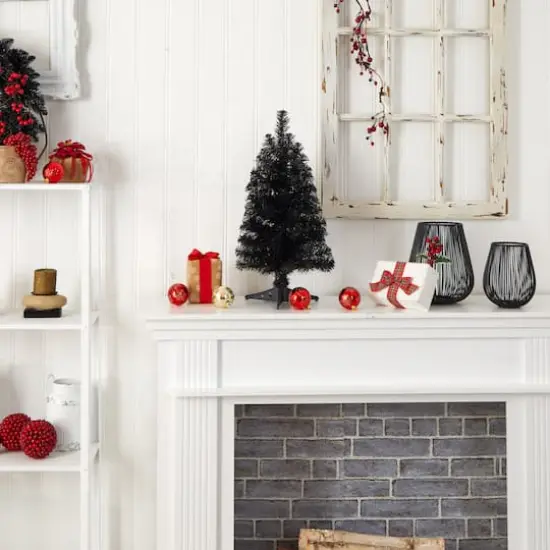 2ft. Pre-Lit Black Artificial Christmas Tree, Warm White LED Lights {11}