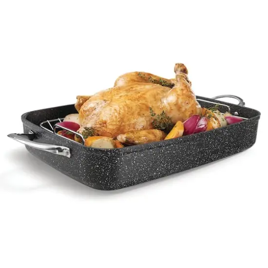 THE ROCK by Starfrit 17" Roaster With Rack & Stainless Steel Handles {6}
