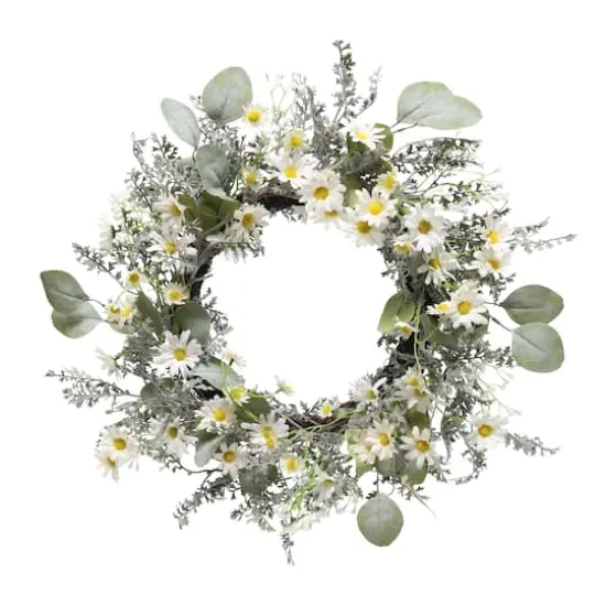 24" Artificial Daisy Floral Spring Wreath {1}