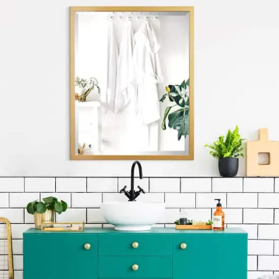 Head West Metal Framed Beveled Edge Rectangular Vanity Wall Mirror Brass {4}