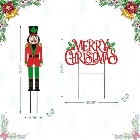 Glitzhome&reg; Metal Nutcrackers & "MERRY CHRISTMAS" Yard Stake Set {7}