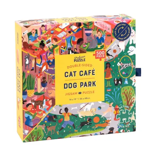 Cat Cafe & Dog Park Double-Sided Jigsaw Puzzle: 500 Pcs {1}