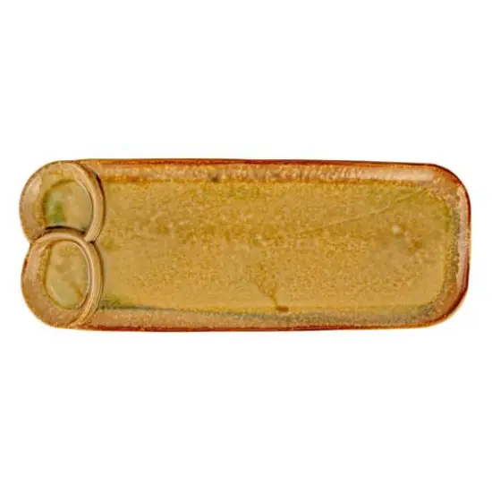 Hello Honey Stoneware Platter with 3 Sections, Reactive and Crackle Glaze, Caramel Color {6}