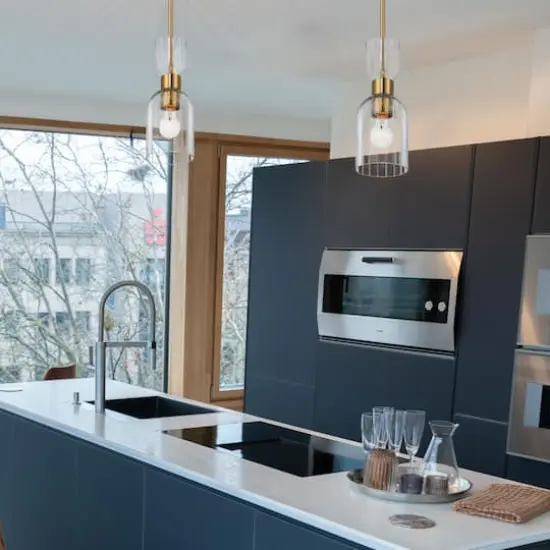 Hello Honey&reg; Josephine Brushed Gold Mid-Century Modern Metal & Clear Ribbed Glass Ceiling Light {5}