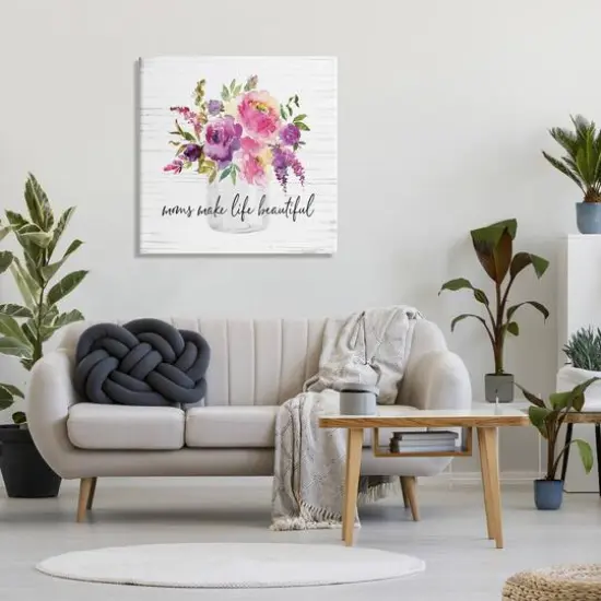 Stupell Industries Mom's Make Life Beautiful Watercolor Flower Bouquet Canvas Wall Art {3}