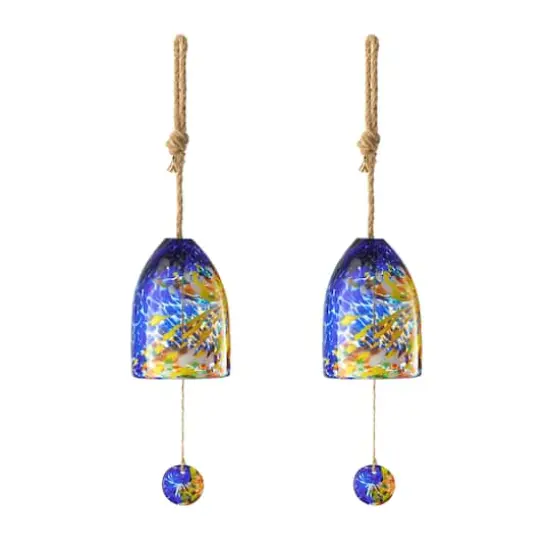Glitzhome&reg; 26" Blue & Yellow Glass Twist Glaze Windchime {1}