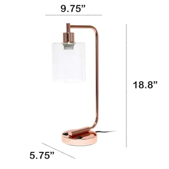Lalia Home Iron Desk Lamp with USB Port and Glass Shade Rose Gold {4}