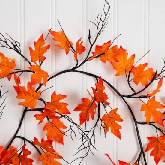 6ft. Pre-Lit Autumn Maple Artificial Fall Garland with 54 Warm White LED Lights {7}