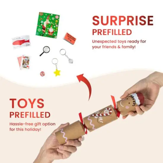 Glitzhome&reg; 8PK 2"D x 12"H Gingerbread Man Christmas Party Crackers with Gift Contents {7}