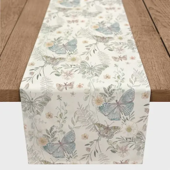 Butterflies Cotton Twill Runner White {1}