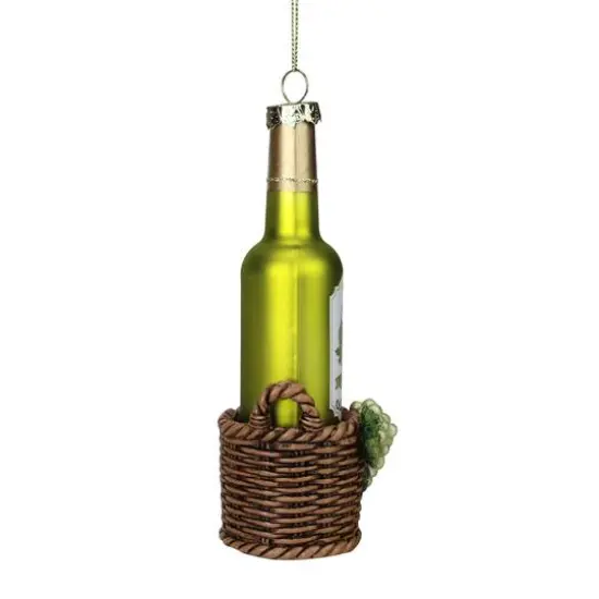 6.25" Green & Brown Glass Wine Bottle Ornament {3}