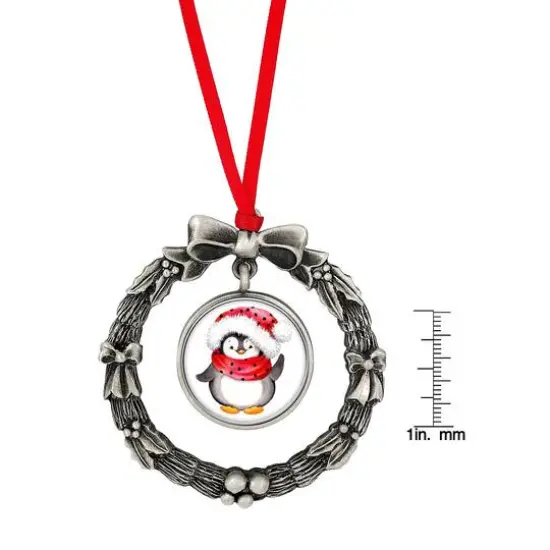 Wreath Ornament With Colorized Quarter Penguin Coin {5}