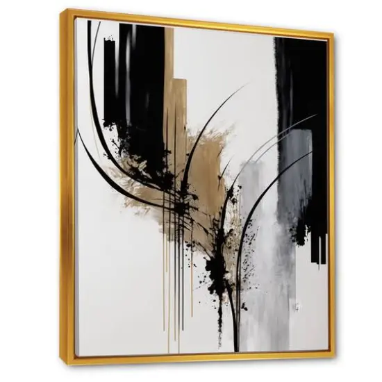 Designart 'Black, White And Gold Expression II' Modern Framed Canvas Wall Art Thin Gold {3}