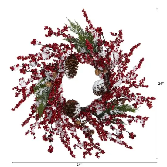 24" Frosted Cypress Wreath with Berries & Pinecones {3}