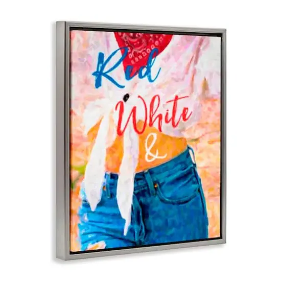 Stupell Industries Red White & Blue Patriotic American Celebration Floater Framed Art Gray {4}