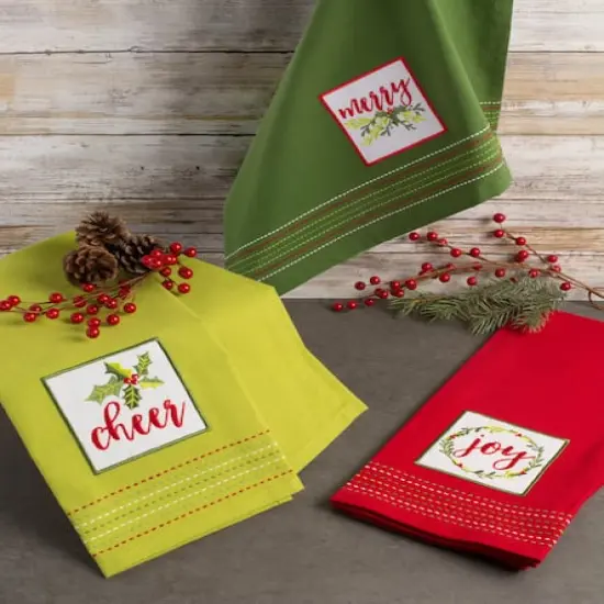 DII® Assorted Holiday Greetings Embellished Dishtowel Set {8}
