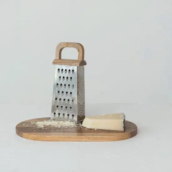 Hello Honey&reg; Steel Grater & Mango Wood Cheese Board Set {3}