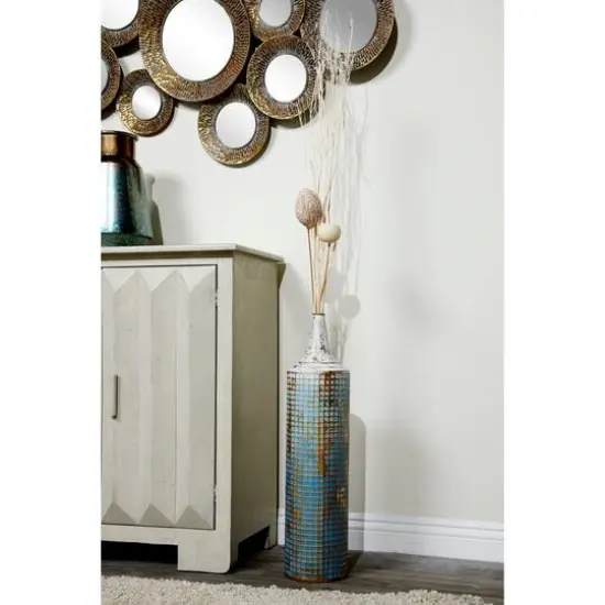 Set of 2 Turquoise Metal Rustic Vase, 25", 18" {7}